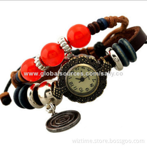 Fashionable new design jewelry leather watches, made of plastic beads/alloy/leather, various designs